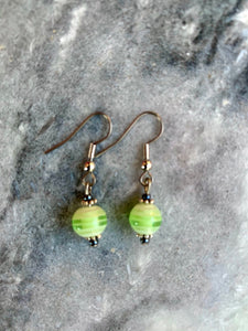 Lime Stripe Green Ball Earrings
