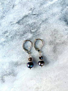 Deep Blue Fresh Water Pearl, Smokey Quartz, Earrings