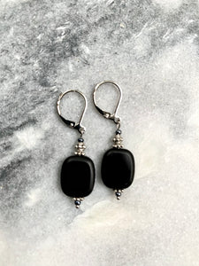 Black Rounded Square Glass Earrings