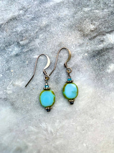 Sea Blue and Moss Green Glass Earrings