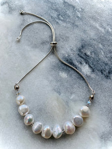 White Fresh Water Pearl, Swarovski, Slider Bracelet
