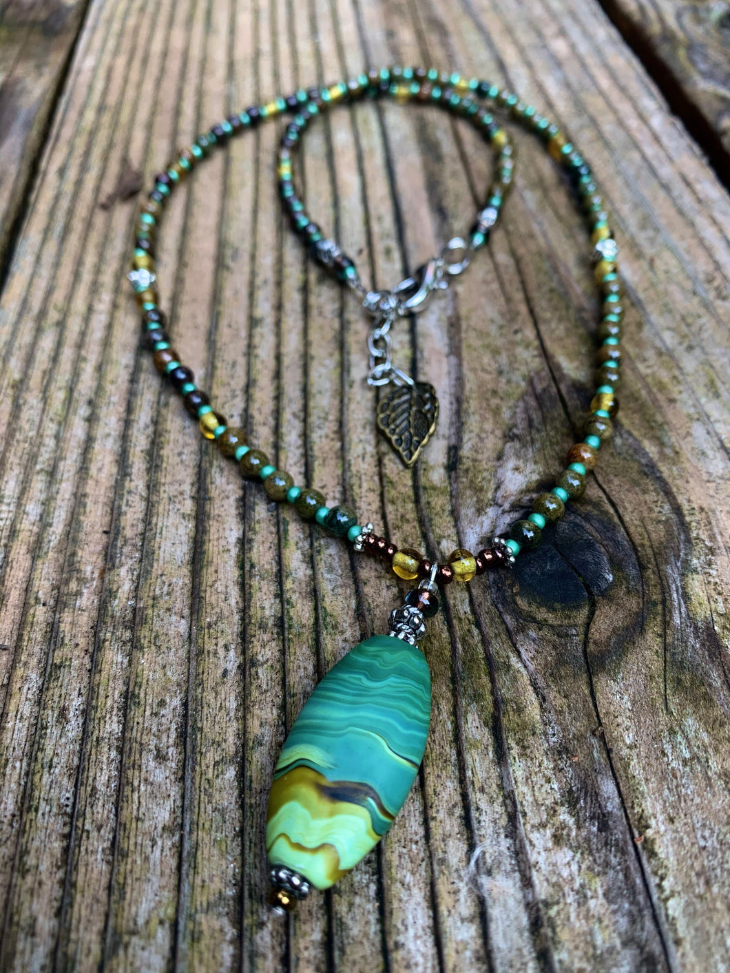 Green Painted Matted Stone, Jasper Stone Necklace