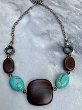 Load image into Gallery viewer, Turquoise, Wood, Hematite Stone Chain Necklace
