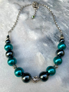 Calypso Blue and Dark Grey Balls, Crystal, Chain Necklace