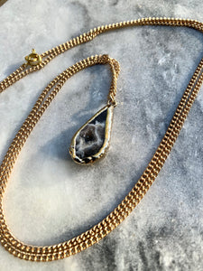 Grey Agate Pendant, Gold Plated Chain
