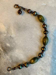 Moss Green Pearl, Green Wood, Bracelet