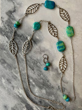 Load image into Gallery viewer, Blue-Green Amazonite Stones, Silver Leaf Chain Necklace and Chrysocolla Earrings

