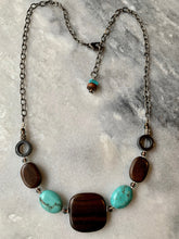 Load image into Gallery viewer, Turquoise, Wood, Hematite Stone Chain Necklace
