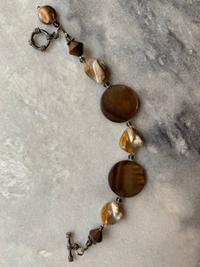 Ginger Brown Shell, Cream Mother of Pearl, Brown Wood, Bracelet