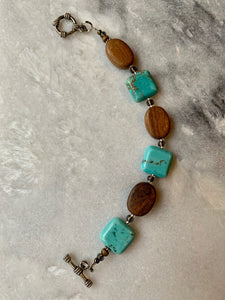 Blue Howlite Stone and Brown Wood, Bracelet