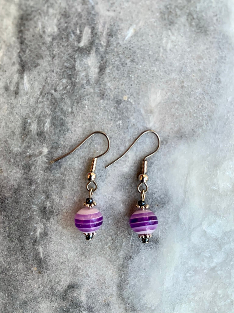 Purple Stripe Ball Earrings
