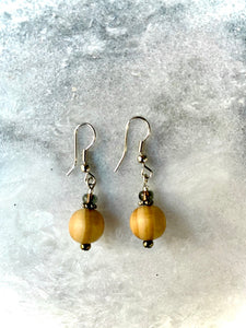 Natural Wood Round Ball Earrings